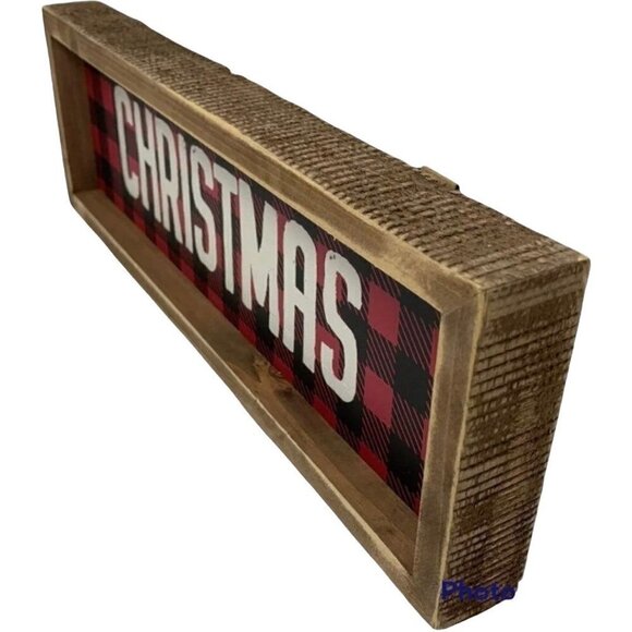 Christmas Buffalo Checked 15 inch Sign Red Black Free Stand or Hang Rustic 2 - Picture 3 of 5